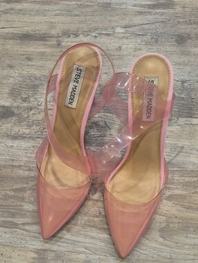 Steve Madden Pink Clear-Strap Pointed Mules